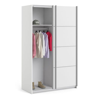 Verona Sliding Wardrobe 120cm in White with White Doors with 2 Shelves - UK