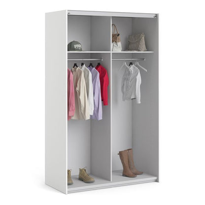 Verona Sliding Wardrobe 120cm in White with White Doors with 2 Shelves - UK
