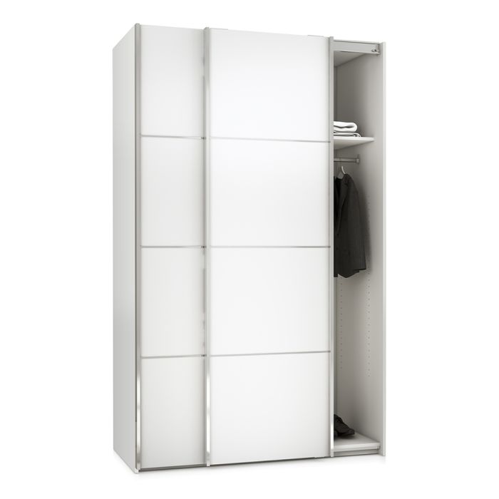 Verona Sliding Wardrobe 120cm in White with White Doors with 2 Shelves - UK