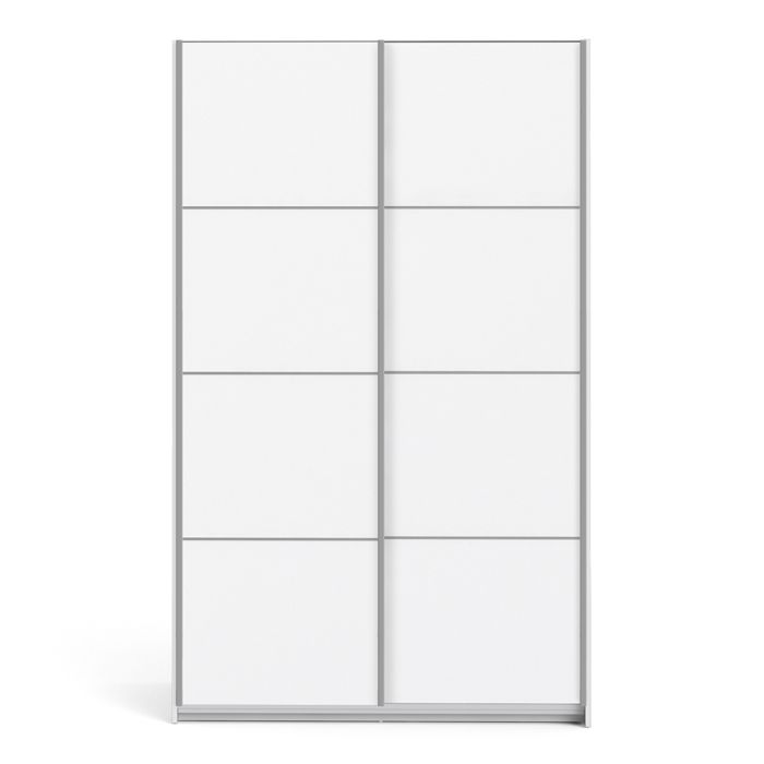 Verona Sliding Wardrobe 120cm in White with White Doors with 5 Shelves - UK