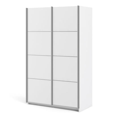 Verona Sliding Wardrobe 120cm in White with White Doors with 5 Shelves - UK