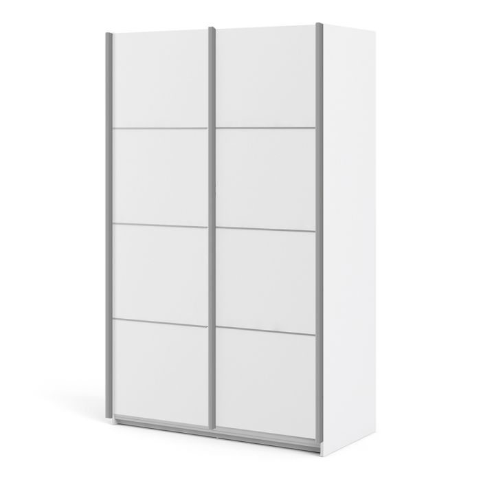 Verona Sliding Wardrobe 120cm in White with White Doors with 5 Shelves - UK