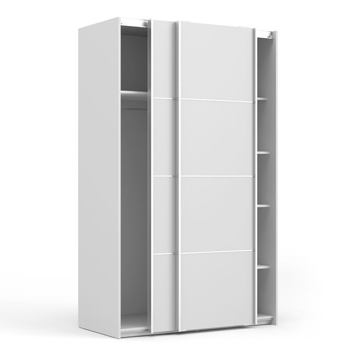 Verona Sliding Wardrobe 120cm in White with White Doors with 5 Shelves - UK