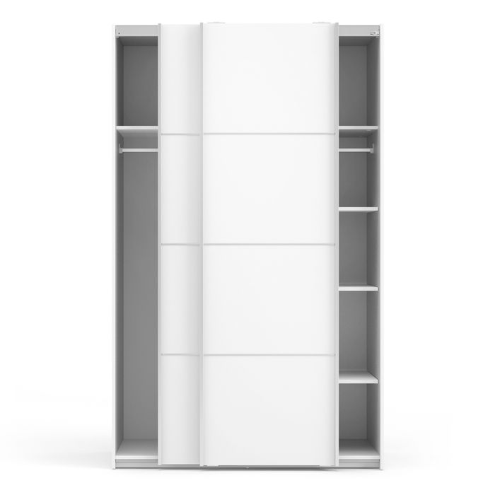 Verona Sliding Wardrobe 120cm in White with White Doors with 5 Shelves - UK