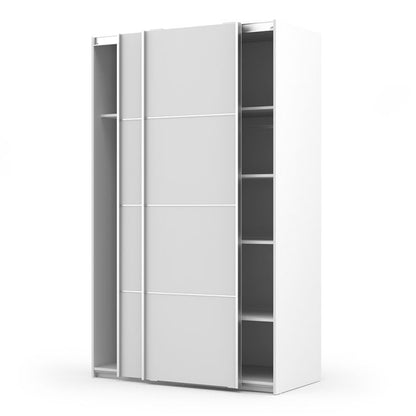 Verona Sliding Wardrobe 120cm in White with White Doors with 5 Shelves - UK