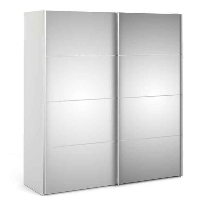 Verona Sliding Wardrobe 180cm in White with Mirror Doors with 2 Shelves - UK