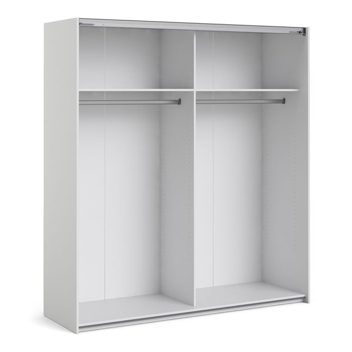 Verona Sliding Wardrobe 180cm in White with Mirror Doors with 2 Shelves - UK