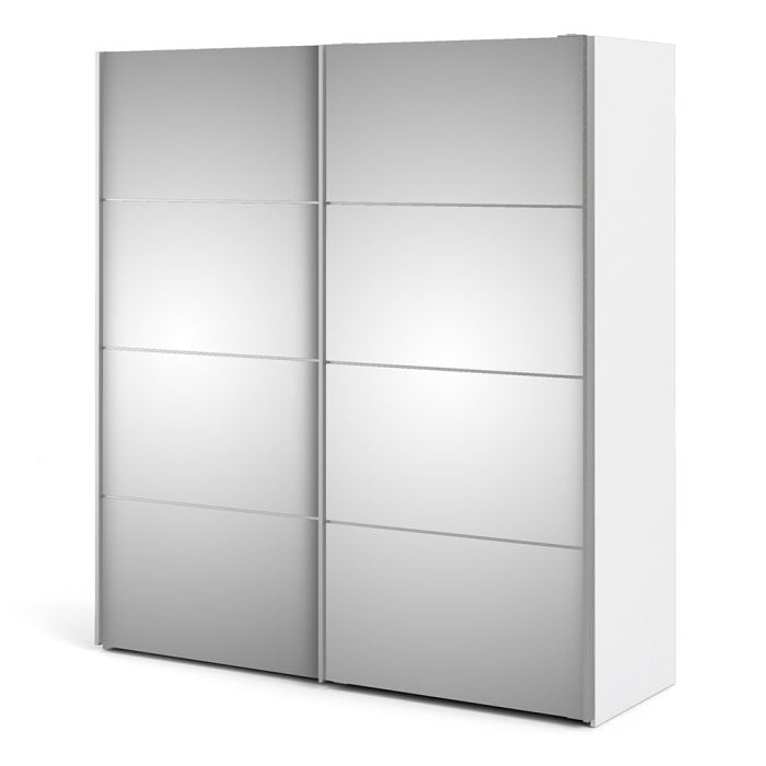 Verona Sliding Wardrobe 180cm in White with Mirror Doors with 2 Shelves - UK