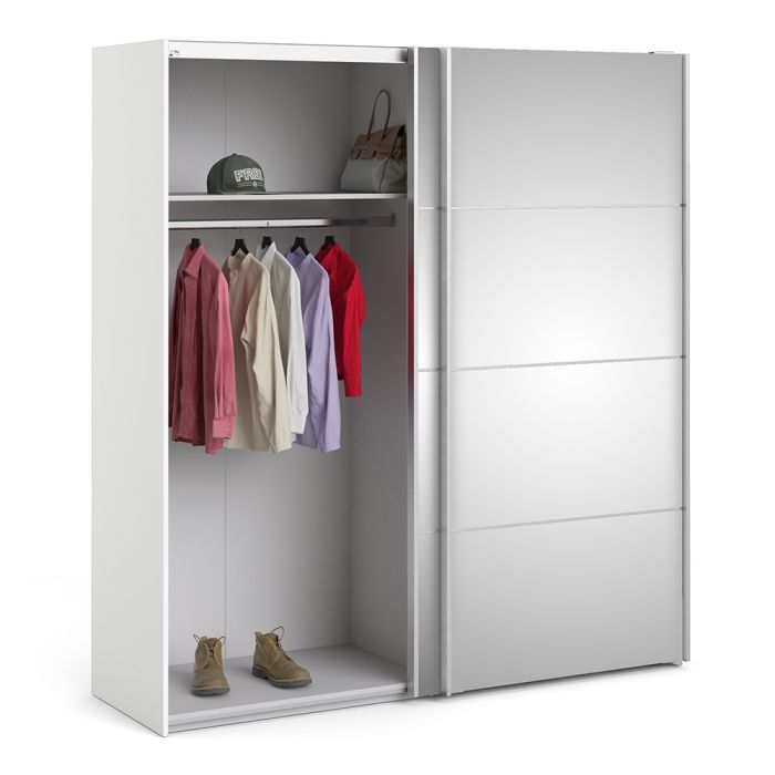 Verona Sliding Wardrobe 180cm in White with Mirror Doors with 2 Shelves - UK