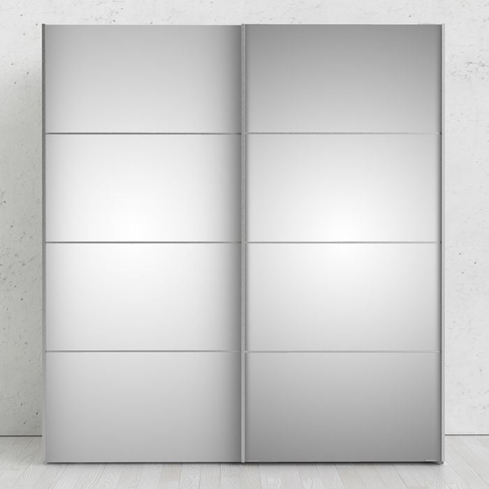 Verona Sliding Wardrobe 180cm in White with Mirror Doors with 2 Shelves - UK