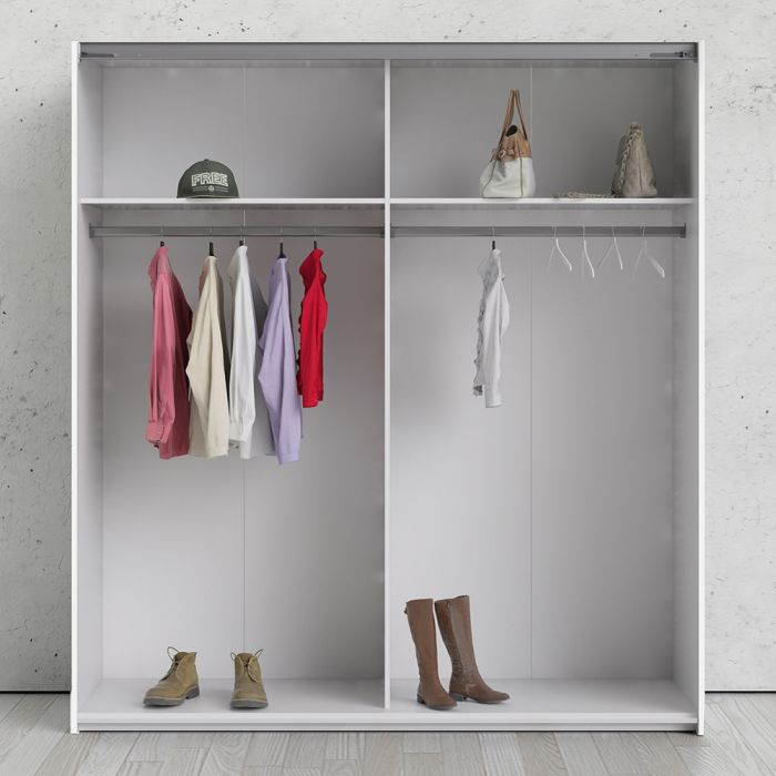 Verona Sliding Wardrobe 180cm in White with Mirror Doors with 2 Shelves - UK