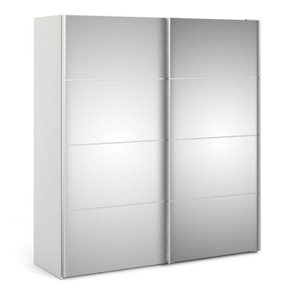 Verona Sliding Wardrobe 180cm in White with Mirror Doors with 5 Shelves - UK