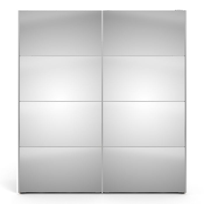 Verona Sliding Wardrobe 180cm in White with Mirror Doors with 5 Shelves - UK