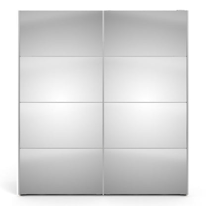 Verona Sliding Wardrobe 180cm in White with Mirror Doors with 5 Shelves - UK