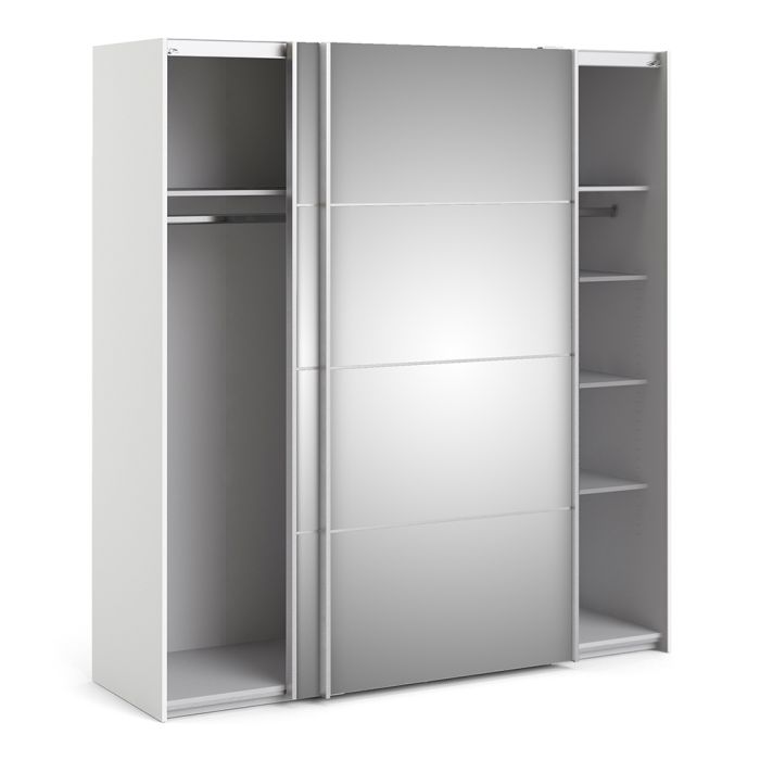 Verona Sliding Wardrobe 180cm in White with Mirror Doors with 5 Shelves - UK