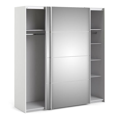 Verona Sliding Wardrobe 180cm in White with Mirror Doors with 5 Shelves - UK