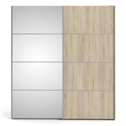 Verona Sliding Wardrobe 180cm in White with Oak and Mirror Doors with 2 Shelves - UK