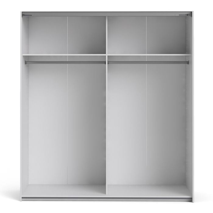 Verona Sliding Wardrobe 180cm in White with Oak and Mirror Doors with 2 Shelves - UK