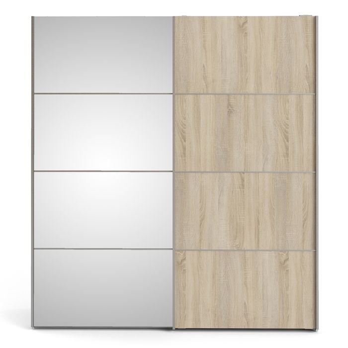 Verona Sliding Wardrobe 180cm in White with Oak and Mirror Doors with 5 Shelves - UK