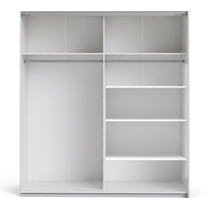 Verona Sliding Wardrobe 180cm in White with Oak and Mirror Doors with 5 Shelves - UK