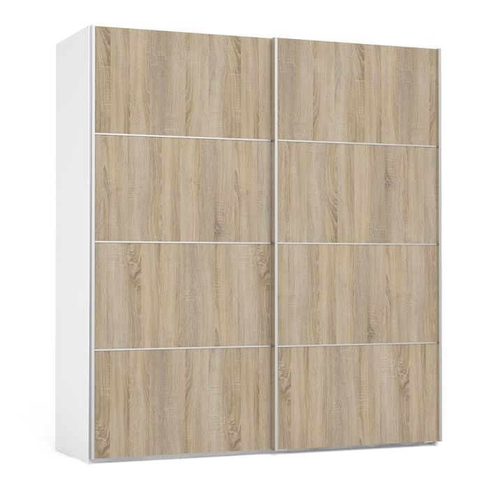 Verona Sliding Wardrobe 180cm in White with Oak Doors with 5 Shelves - UK