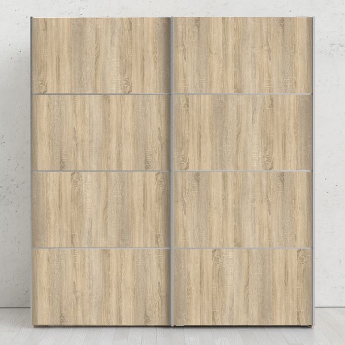 Verona Sliding Wardrobe 180cm in White with Oak Doors with 5 Shelves - UK