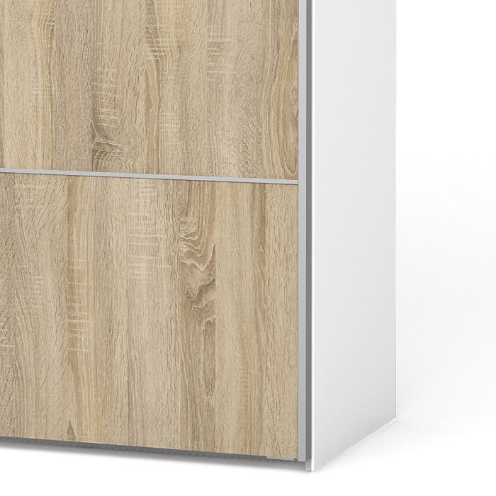 Verona Sliding Wardrobe 180cm in White with Oak Doors with 5 Shelves - UK