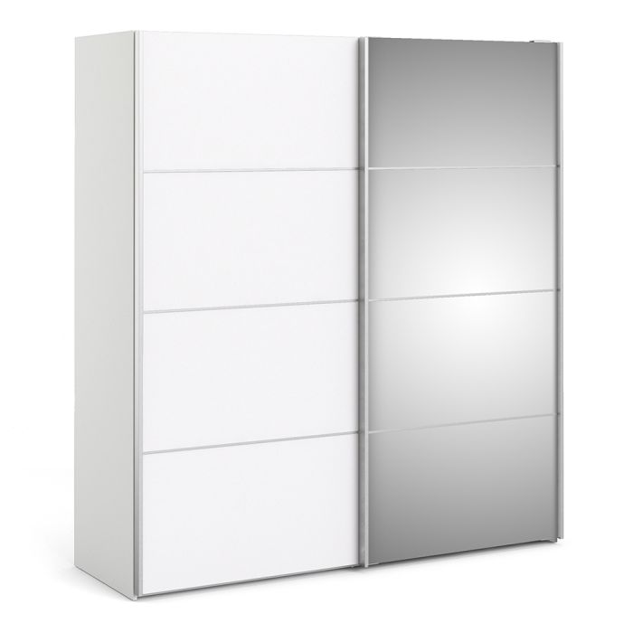 Verona Sliding Wardrobe 180cm in White with White and Mirror Doors with 2 Shelves - UK