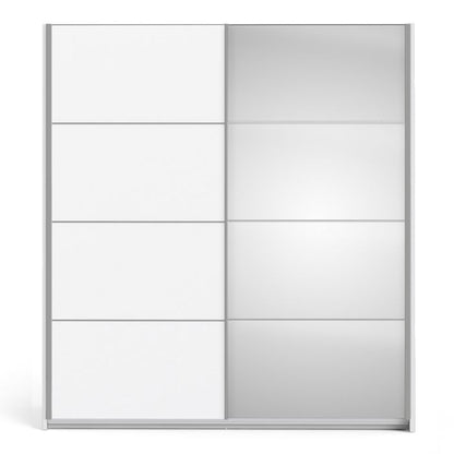 Verona Sliding Wardrobe 180cm in White with White and Mirror Doors with 2 Shelves - UK