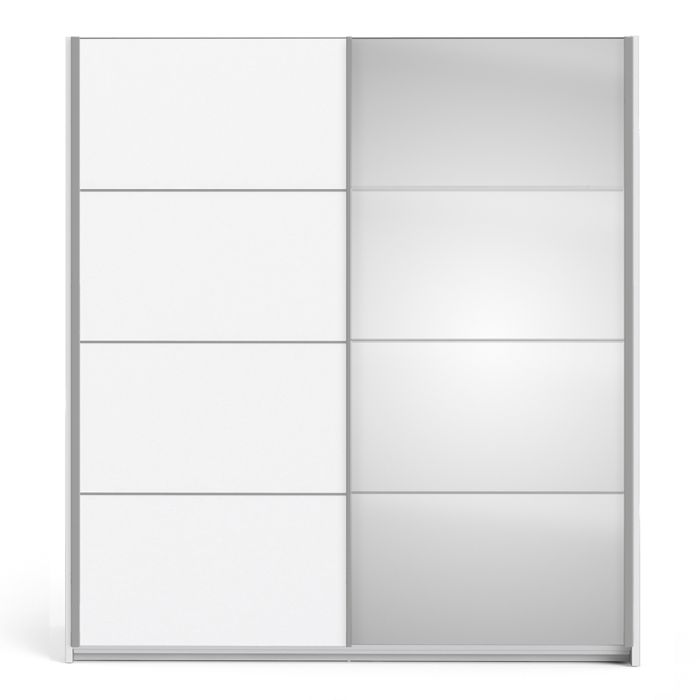 Verona Sliding Wardrobe 180cm in White with White and Mirror Doors with 2 Shelves - UK