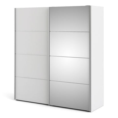Verona Sliding Wardrobe 180cm in White with White and Mirror Doors with 2 Shelves - UK