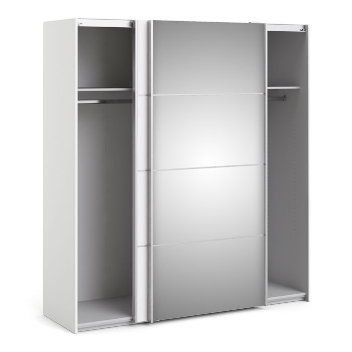 Verona Sliding Wardrobe 180cm in White with White and Mirror Doors with 2 Shelves - UK