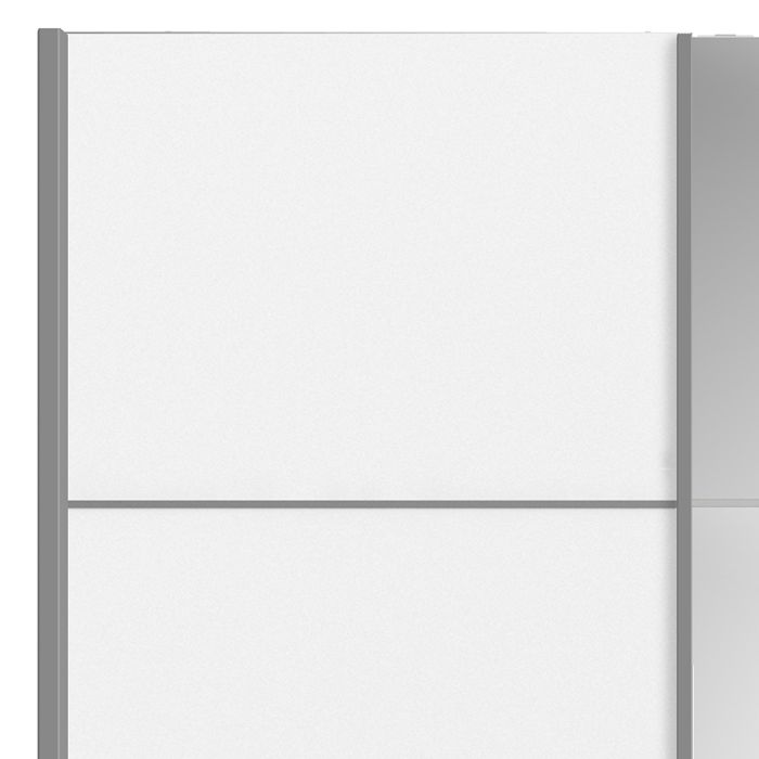 Verona Sliding Wardrobe 180cm in White with White and Mirror Doors with 2 Shelves - UK