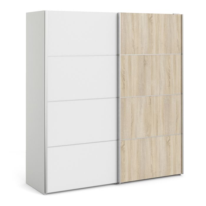 Verona Sliding Wardrobe 180cm in White with White and Oak doors with 5 Shelves - UK