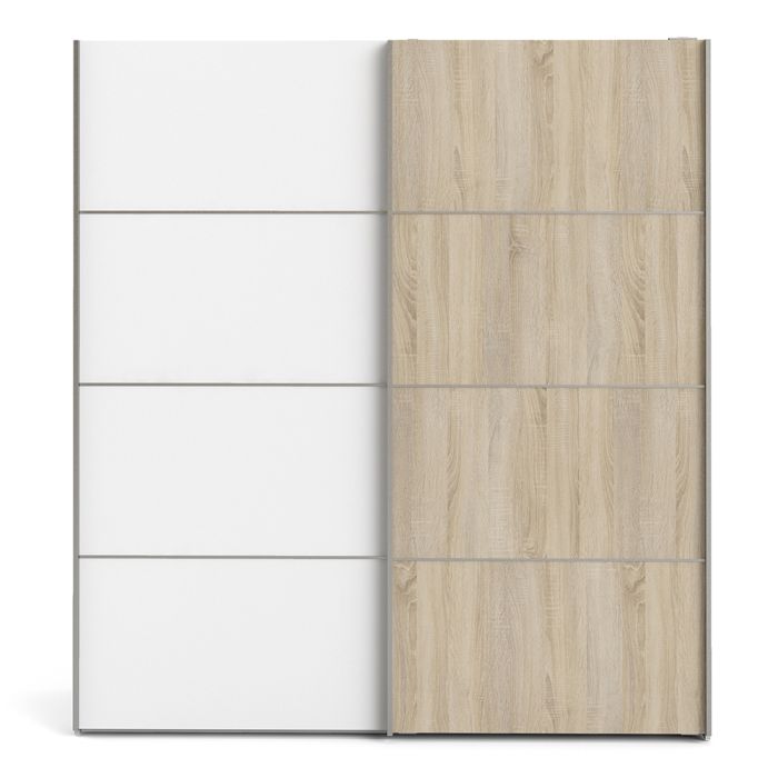 Verona Sliding Wardrobe 180cm in White with White and Oak doors with 5 Shelves - UK