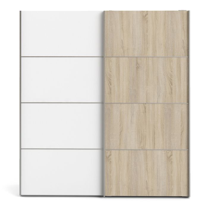 Verona Sliding Wardrobe 180cm in White with White and Oak doors with 5 Shelves - UK