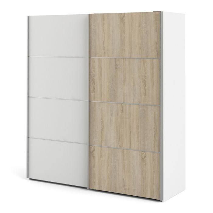 Verona Sliding Wardrobe 180cm in White with White and Oak doors with 5 Shelves - UK