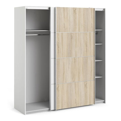 Verona Sliding Wardrobe 180cm in White with White and Oak doors with 5 Shelves - UK