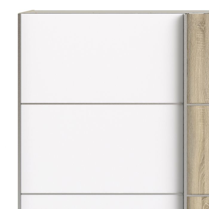 Verona Sliding Wardrobe 180cm in White with White and Oak doors with 5 Shelves - UK