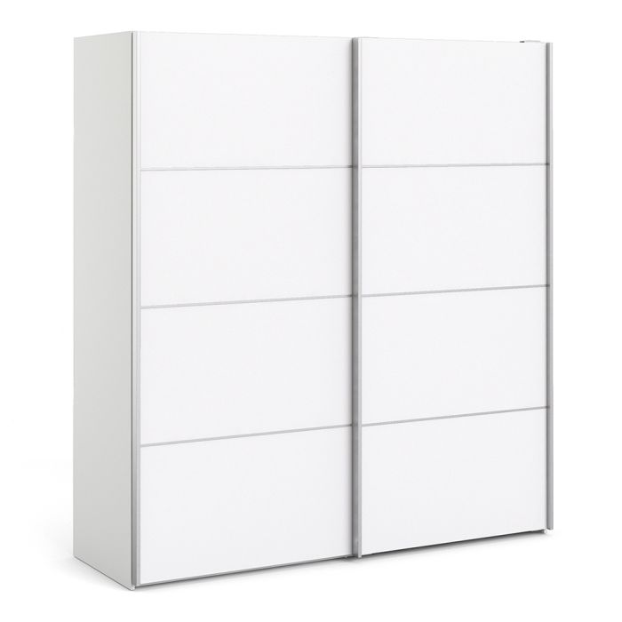 Verona Sliding Wardrobe 180cm in White with White Doors with 2 Shelves - UK