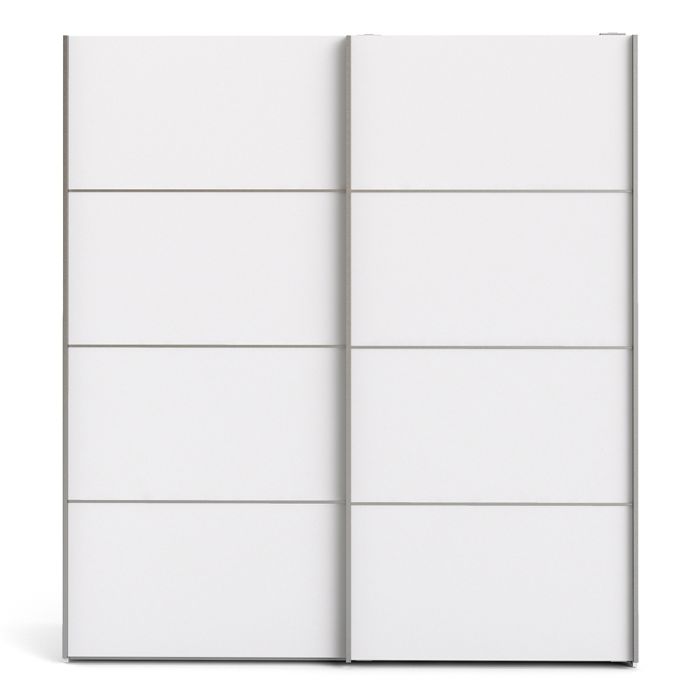 Verona Sliding Wardrobe 180cm in White with White Doors with 2 Shelves - UK