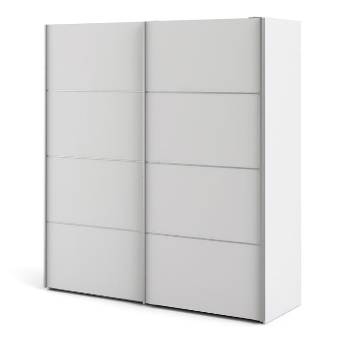 Verona Sliding Wardrobe 180cm in White with White Doors with 2 Shelves - UK