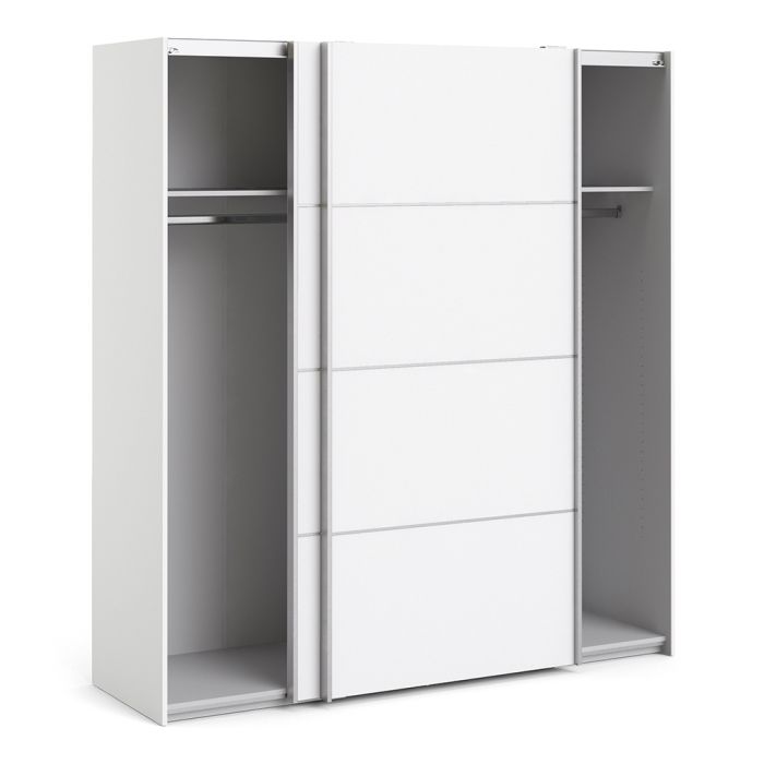 Verona Sliding Wardrobe 180cm in White with White Doors with 2 Shelves - UK