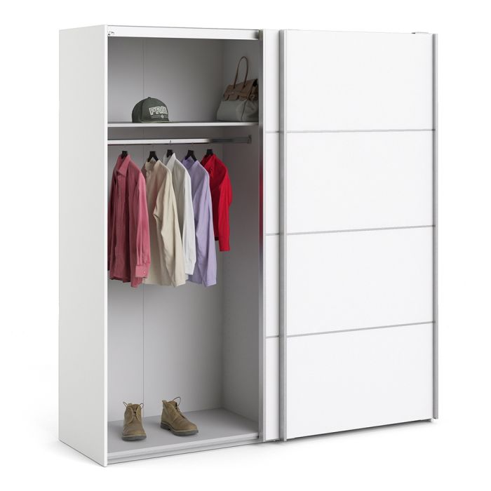 Verona Sliding Wardrobe 180cm in White with White Doors with 2 Shelves - UK