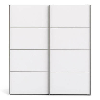Verona Sliding Wardrobe 180cm in White with White Doors with 5 Shelves - UK