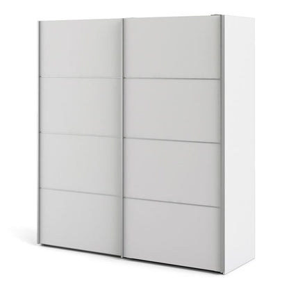 Verona Sliding Wardrobe 180cm in White with White Doors with 5 Shelves - UK