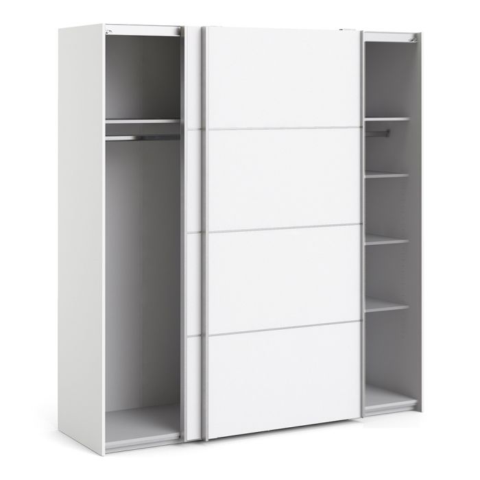 Verona Sliding Wardrobe 180cm in White with White Doors with 5 Shelves - UK