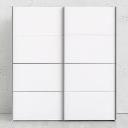 Verona Sliding Wardrobe 180cm in White with White Doors with 5 Shelves - UK