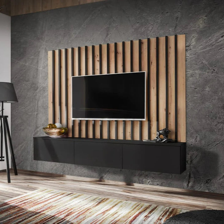 Verti II Wooden TV Entertainment Unit in Black & Oak Artisan