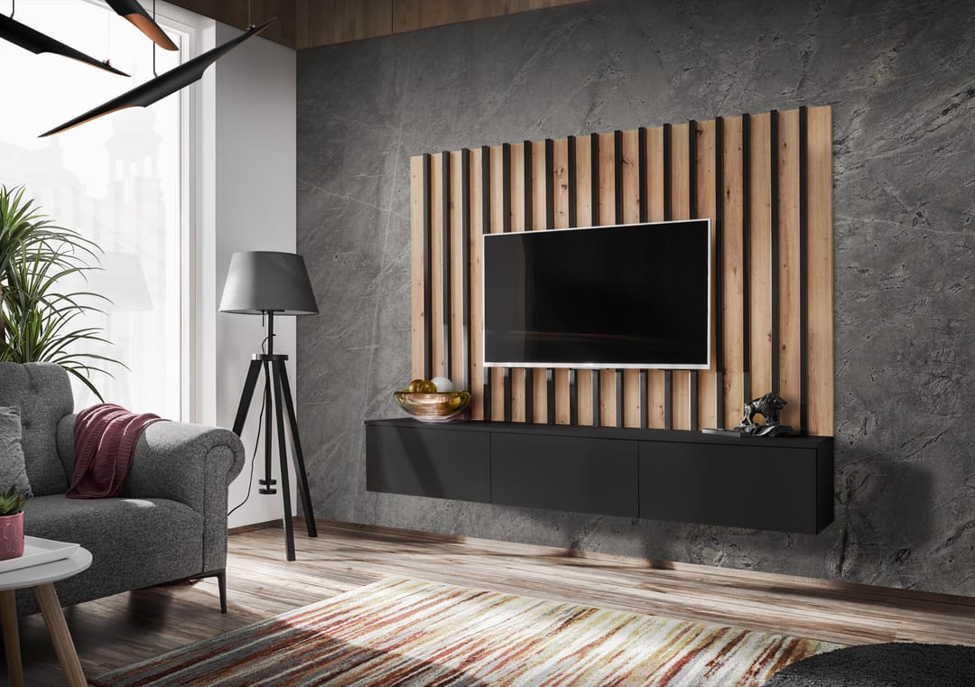 Verti II Wooden TV Entertainment Unit in Black & Oak Artisan